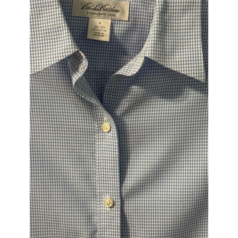 Brooks Brothers WM's 4 Light Blue Gingham Non-Iron 3/4 Sleeve Button Down Shirt - Picture 2 of 13